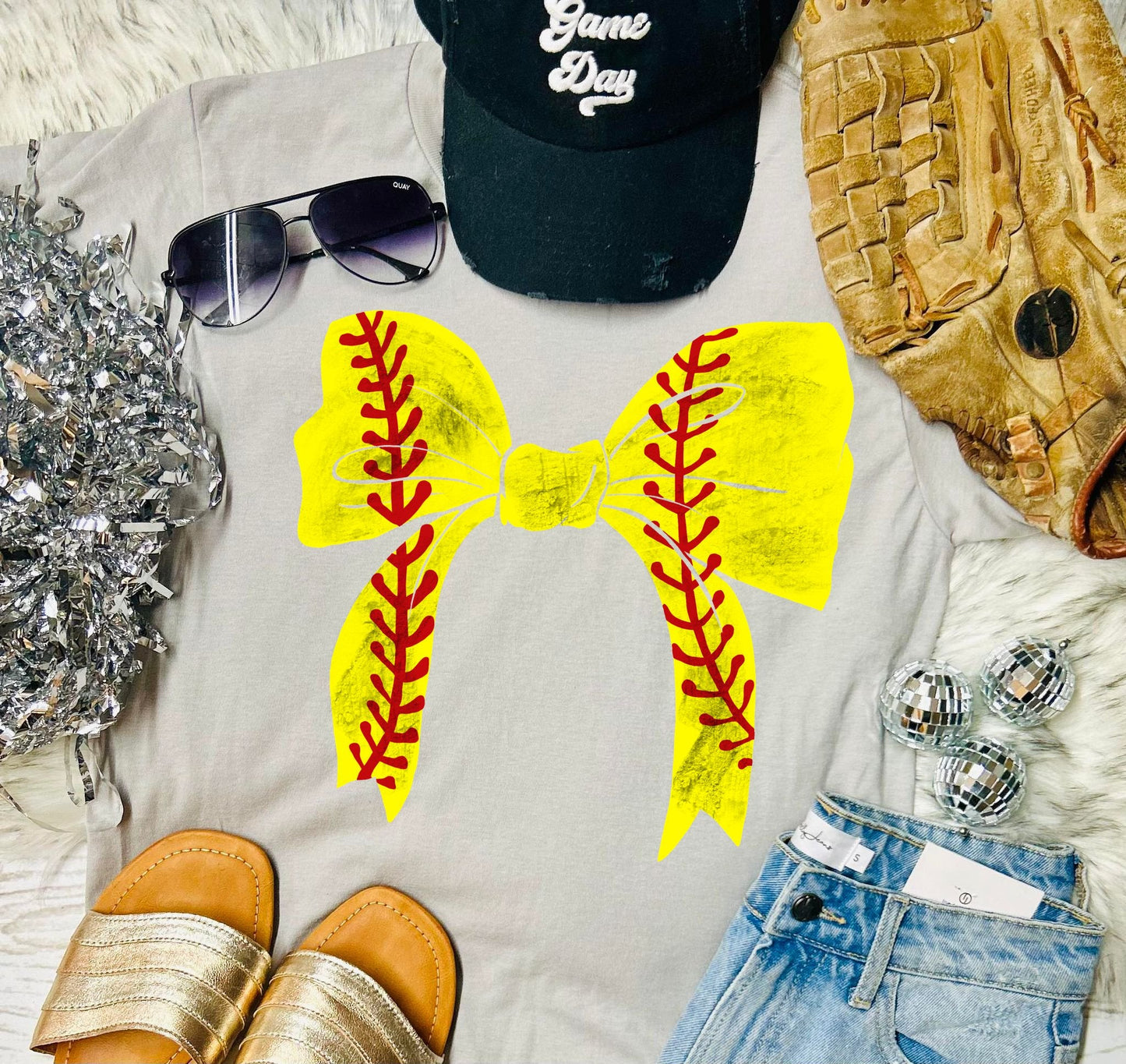 *DTF* Softball Ribbon Stone Tultex Tee