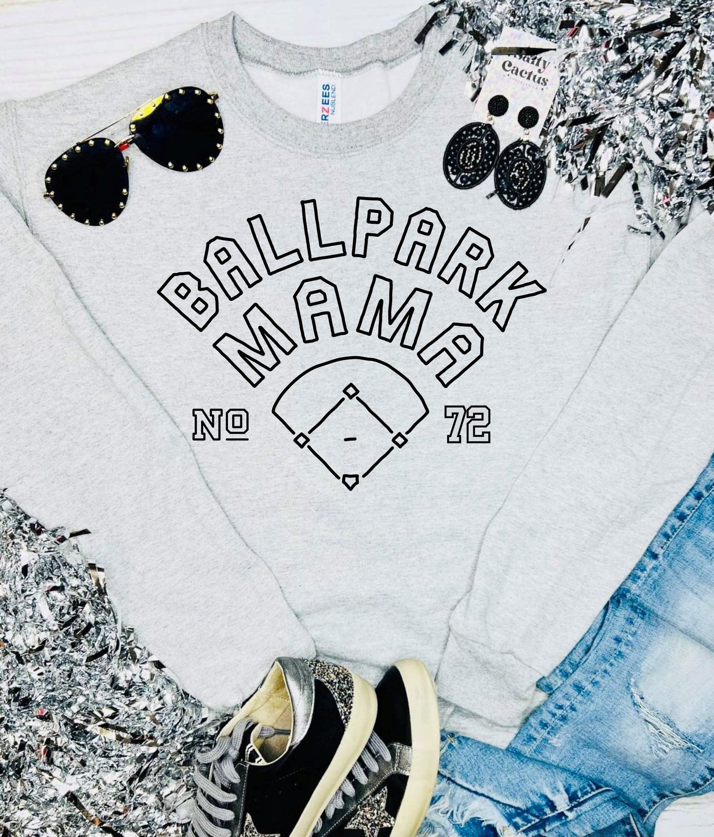 Ballpark Mama Number Ash Grey Sweatshirt