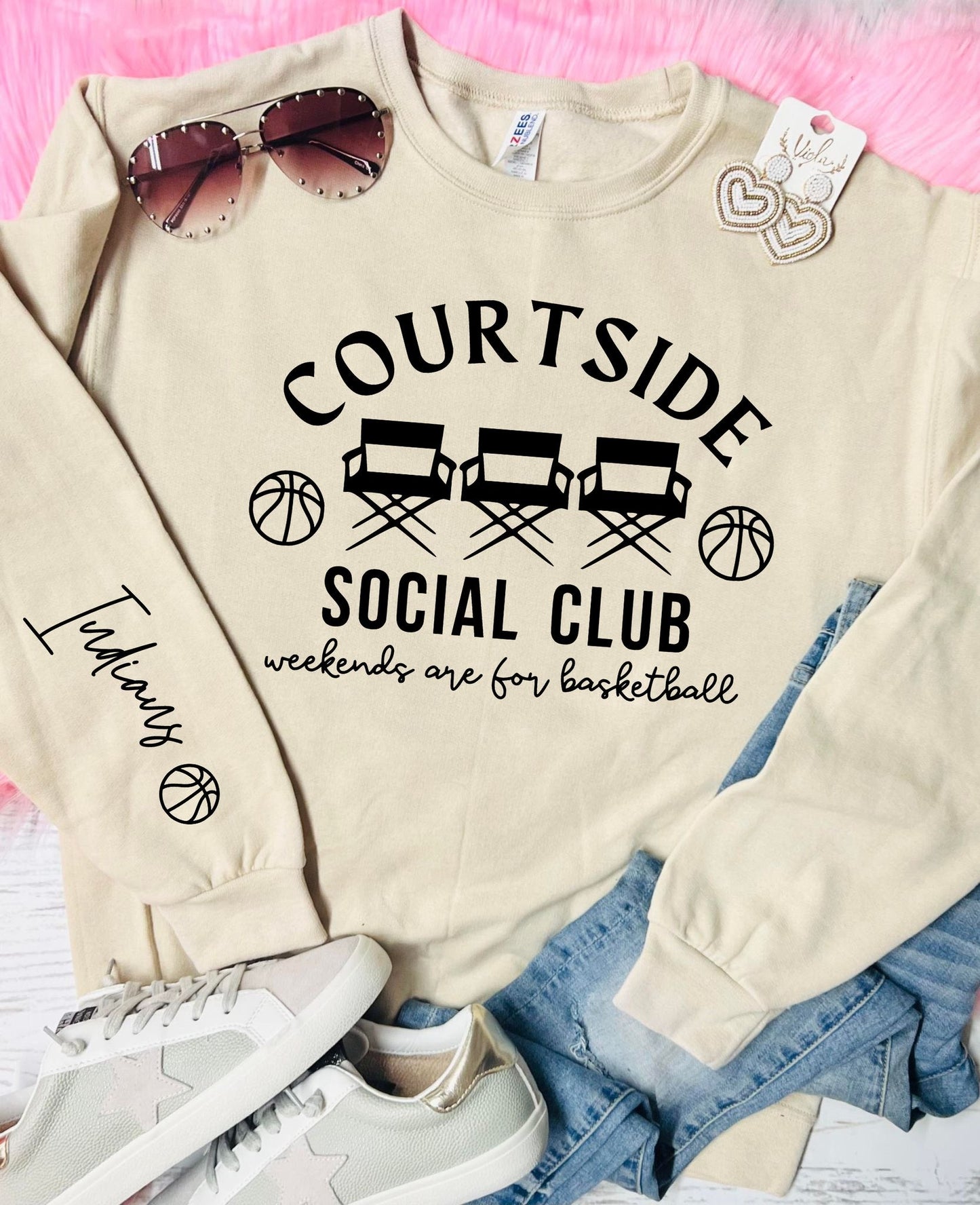 *Customizable* Court Side Social Club Basketball Tan Sweatshirt