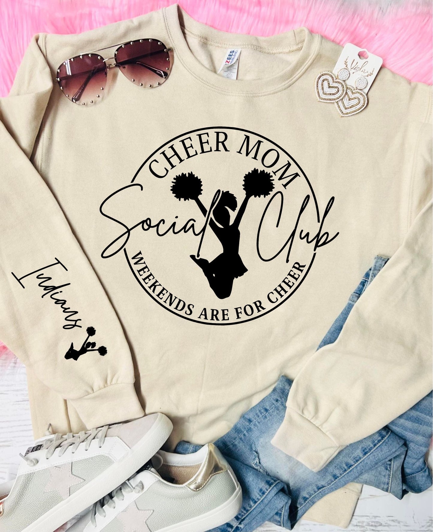 *Customizable* Cheer Mom Social Club Tan Sweatshirt