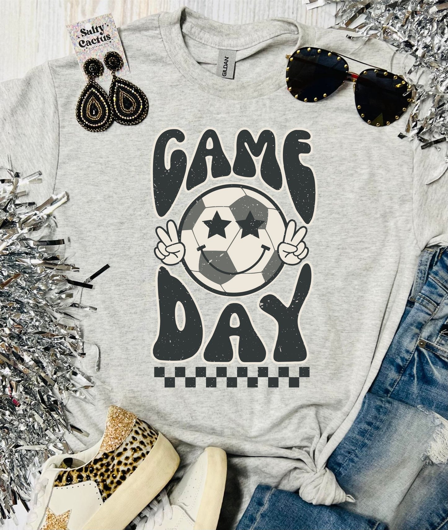 Game Day Soccer Smiley Ash Grey Tee