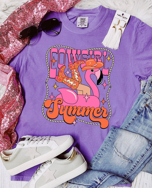 *DTF* Cowgirl Summer Flamingo Violet Comfort Color