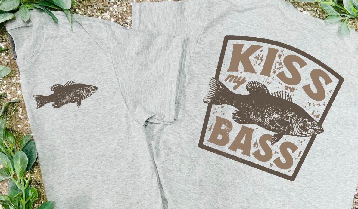 Kiss My Bass Front and Back Ash Grey Tee