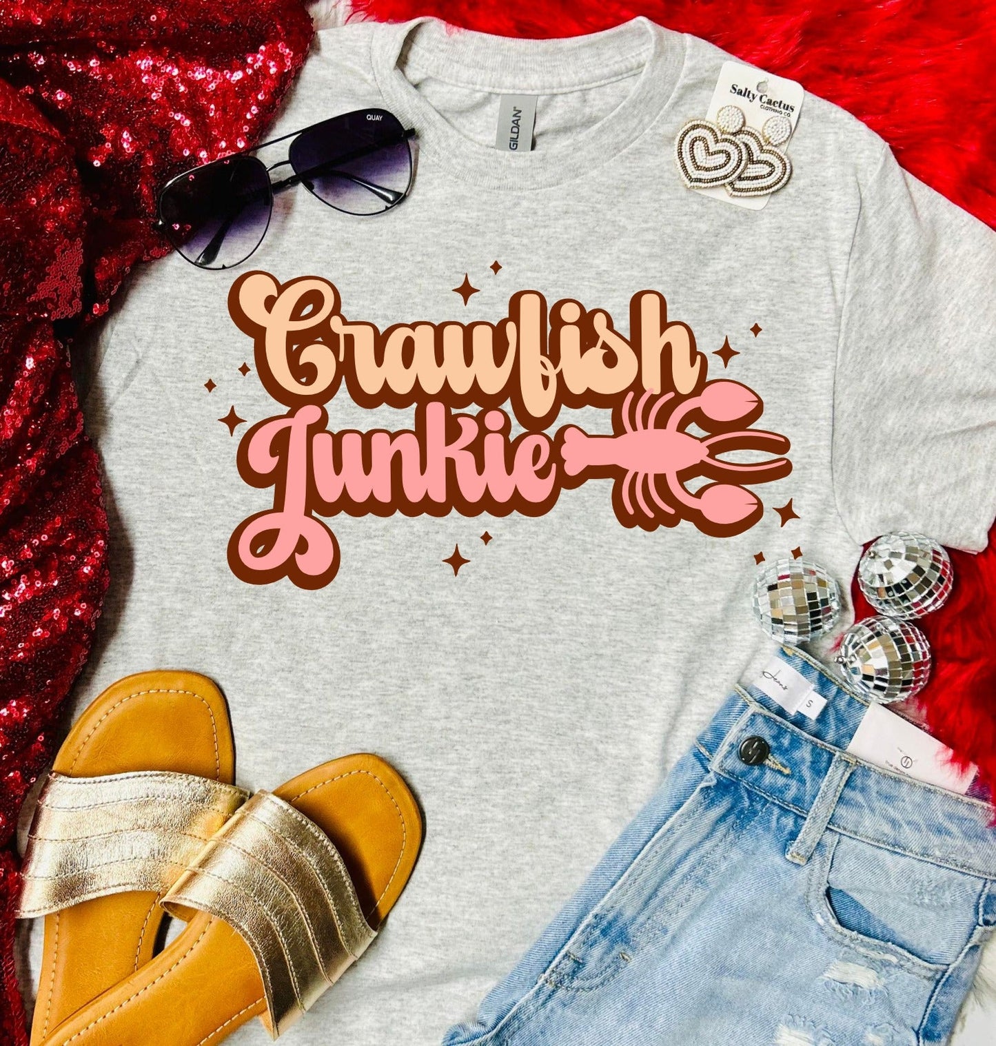 Crawfish Junkie Retro Ash Grey Tee