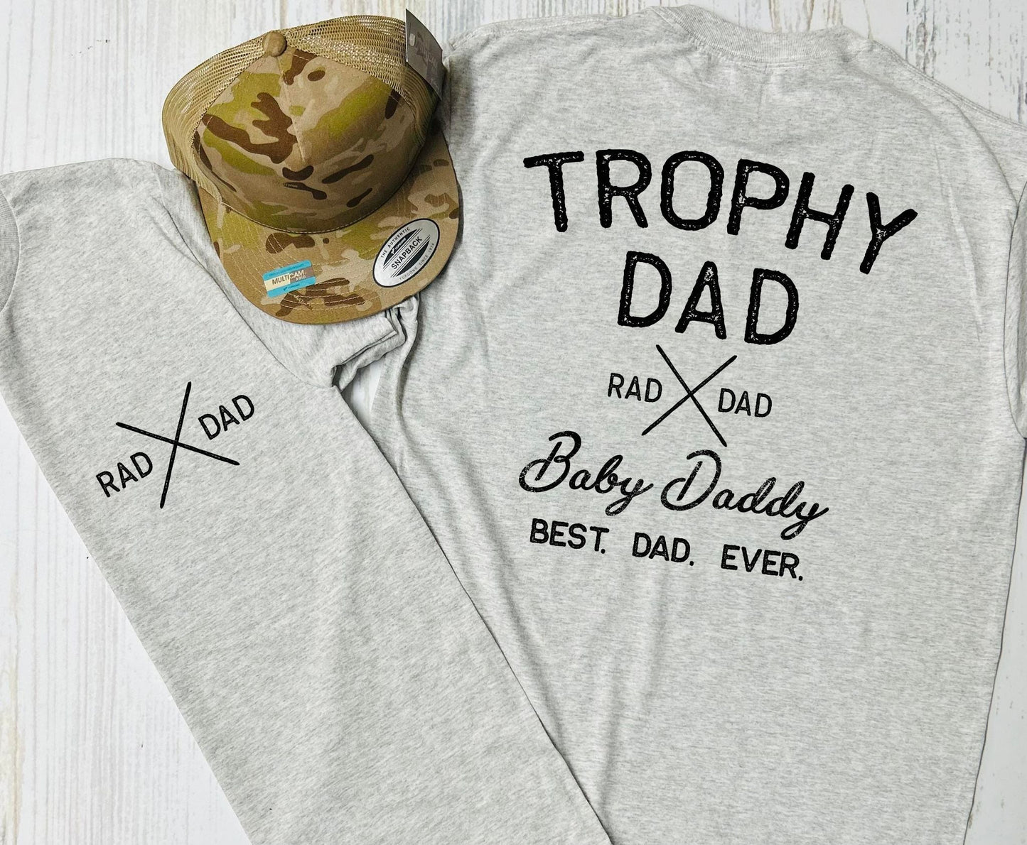 Rad Dad Trophy Dad Front and Back Ash Grey Tee