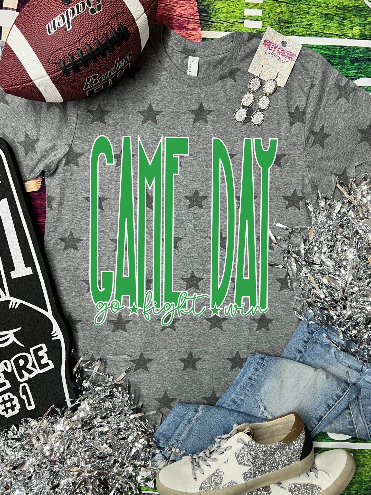 *DTG* Game Day Go Fight Win Colors Grey Code 5 Star Tee