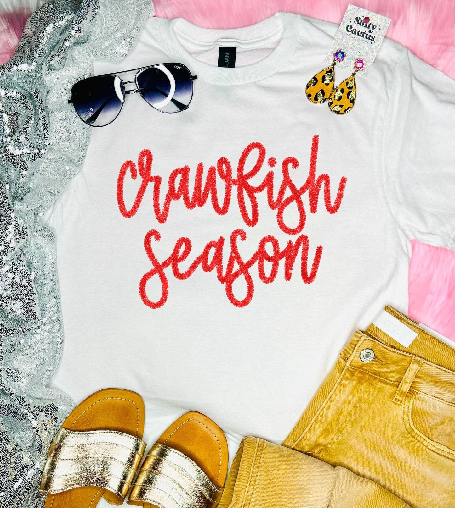 Crawfish Season Tinsel White Tee