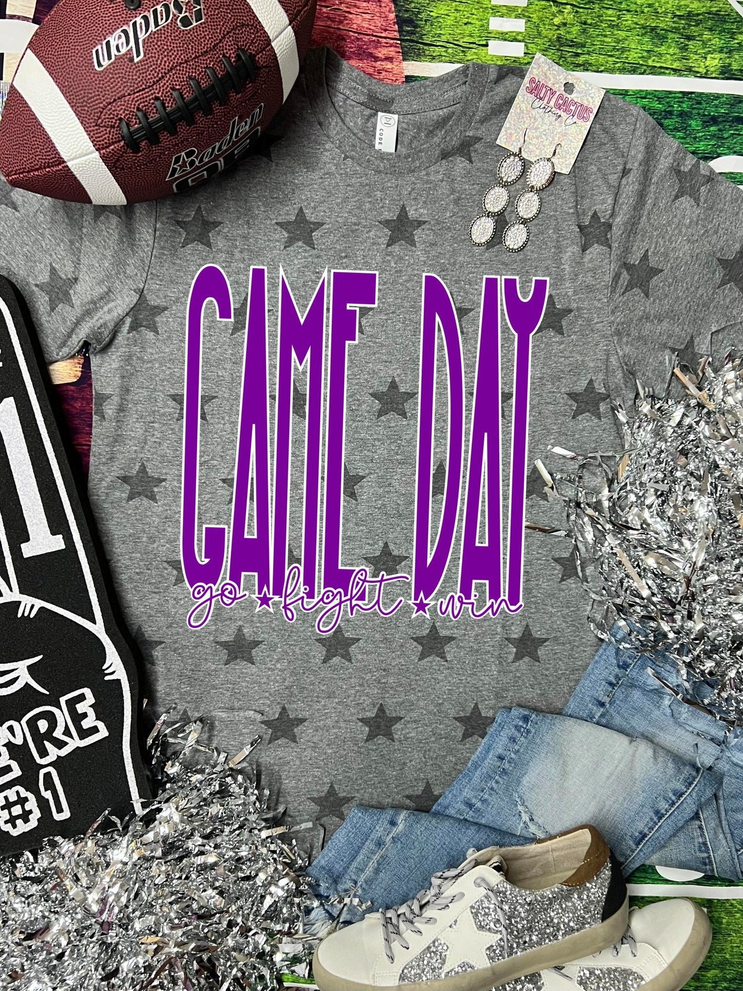 *DTG* Game Day Go Fight Win Colors Grey Code 5 Star Tee