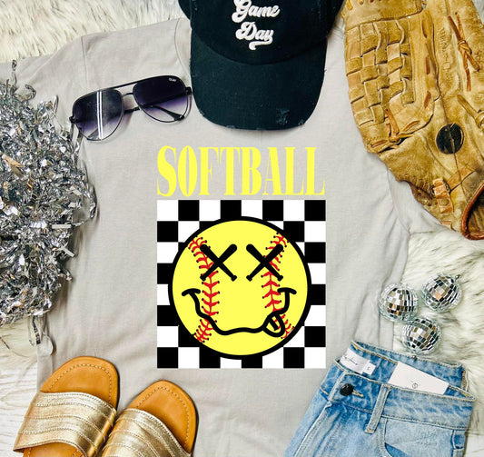 *DTG* Softball/Baseball Smiley Rocker Stone Tee