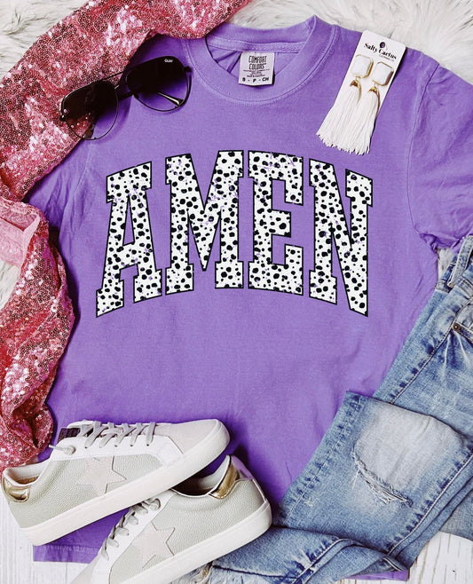 *DTF* Amen Dalmation Violet Comfort Color Tee