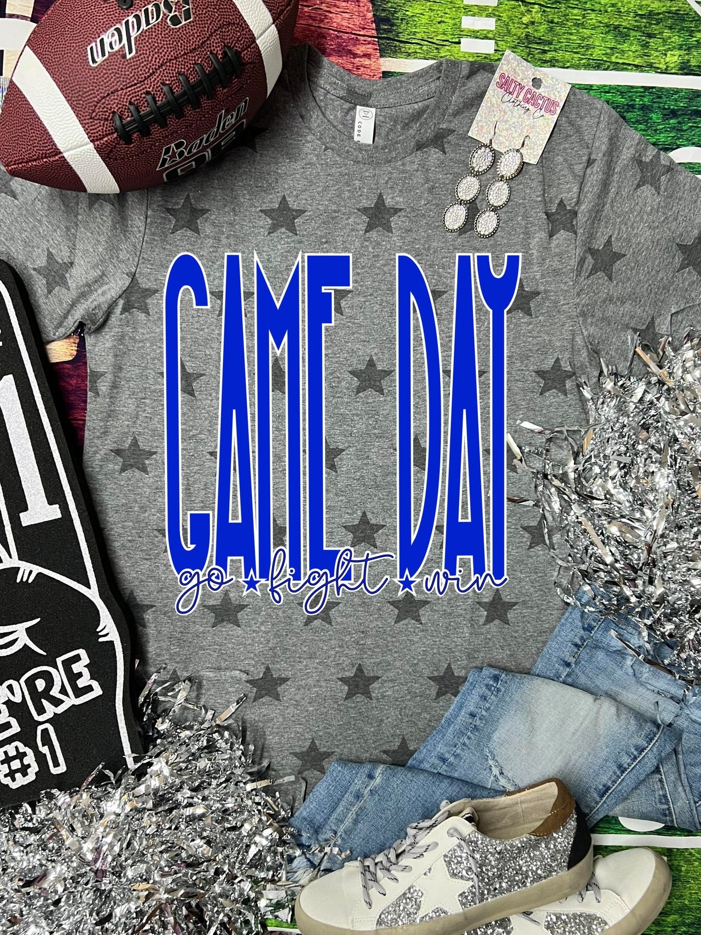 *DTG* Game Day Go Fight Win Colors Grey Code 5 Star Tee