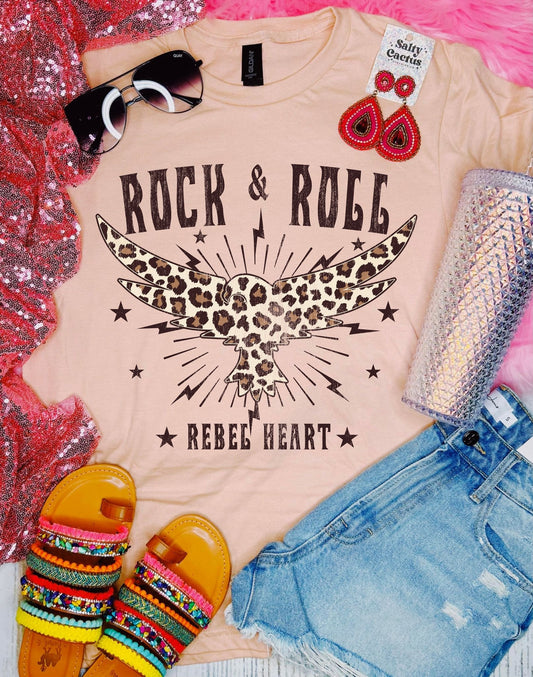 Rock and Roll Rebel Heart Peach Tee