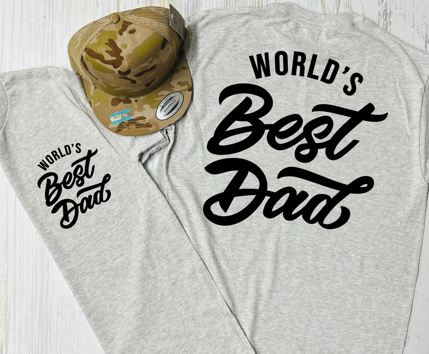 World's Best Dad FRONT POCKET BIG ON BACK Ash Grey Tee