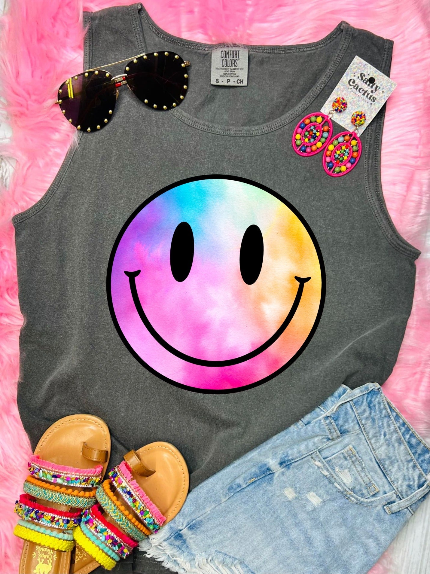 *DTF* Tie Dye Smiley Pepper Comfort Color Tank