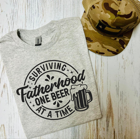 Surviving Fatherhood One Beer At a Time Ash Grey Tee