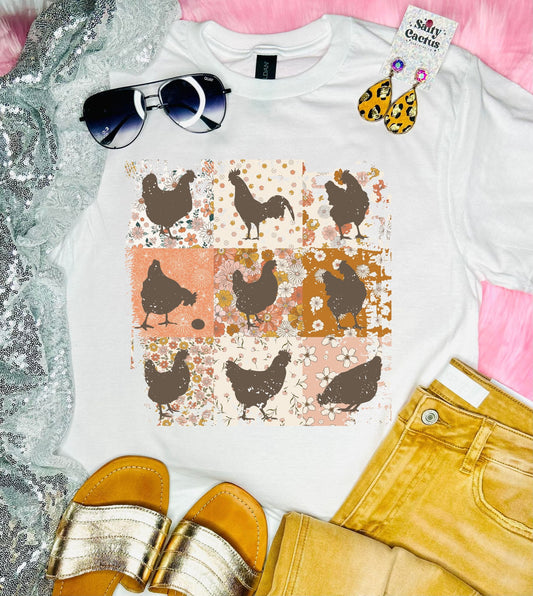 Floral Chicken Collage White Tee