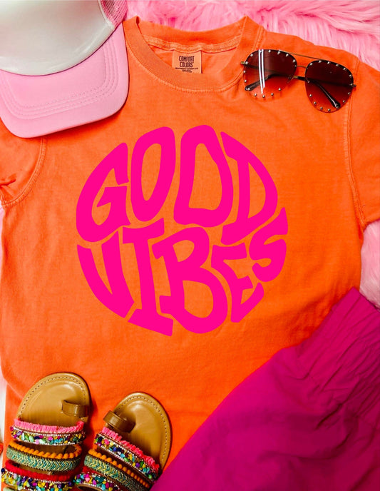 *DTF* Good Vibes Retro Comfort Color Melon Tee