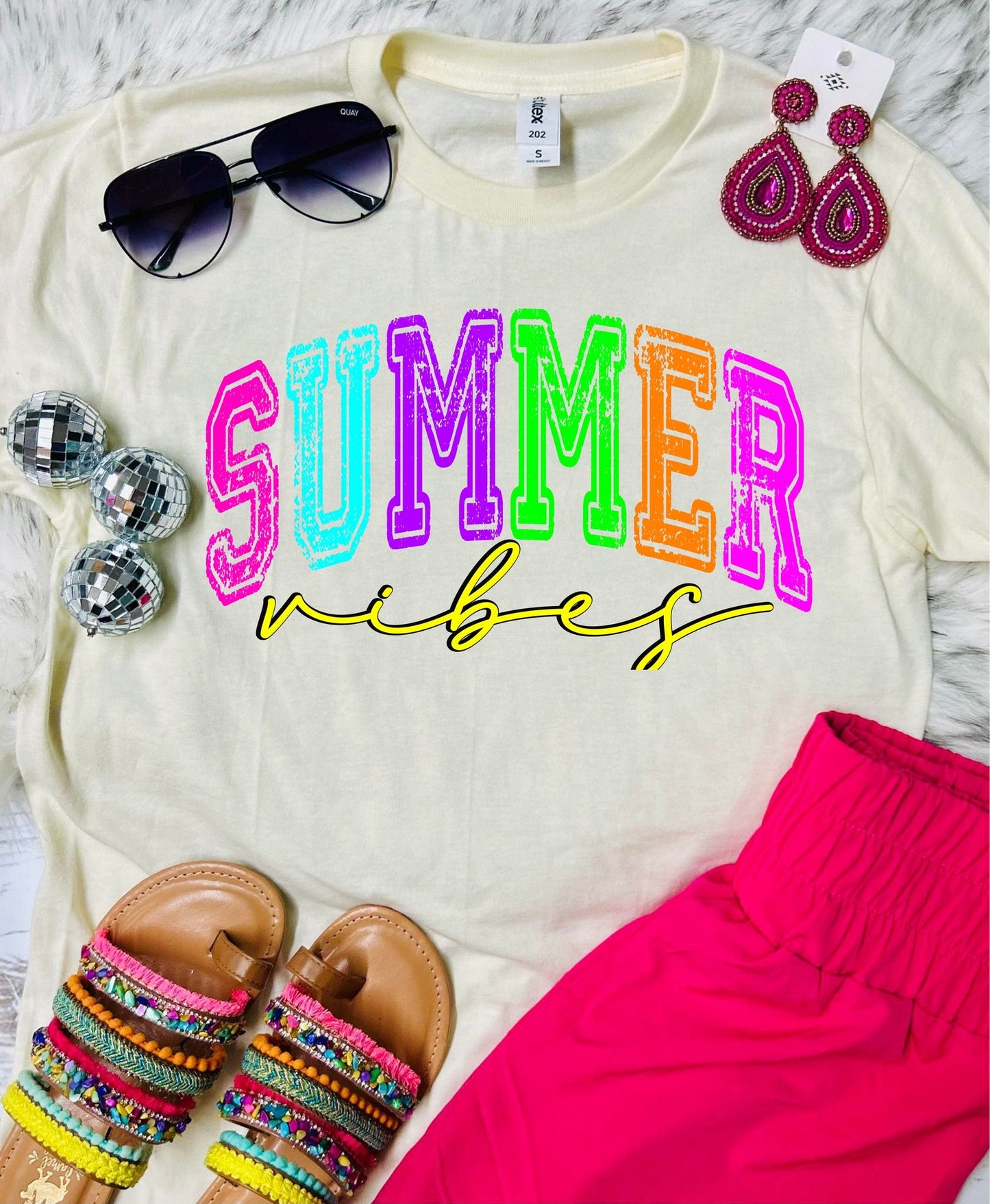 *DTF* Summer Vibes Neon Ivory Tultex Tee