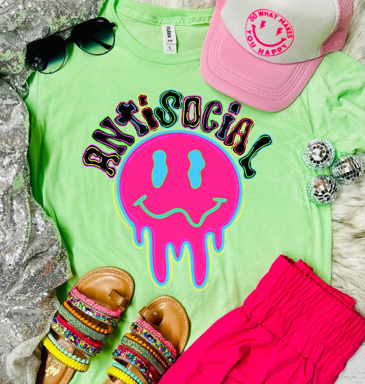 *DTF* Neon Antisocial Smile Neo Mint Tee