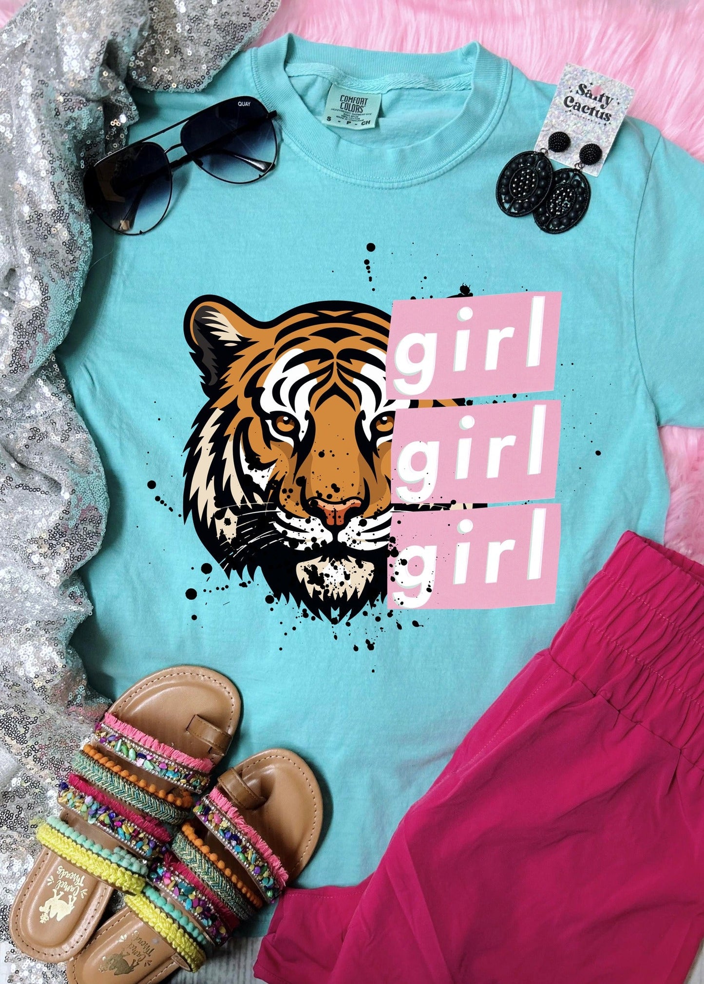 *DTF* Girl Girl Girl Tiger Chalky Mint Comfort Color Tee