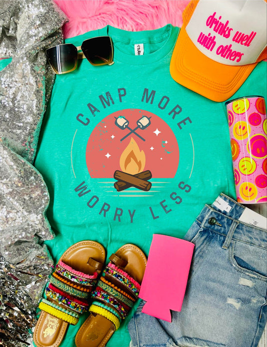 *DTF* Camp More Worry Less Groovy Mint Tee