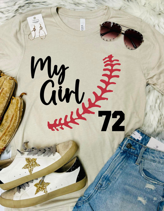 My Boy/Girl Stitch Custom Number Tan Tee