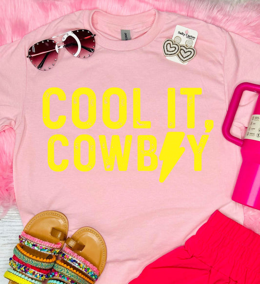 Cool It Cowboy Neon Bolt Baby Pink Tee