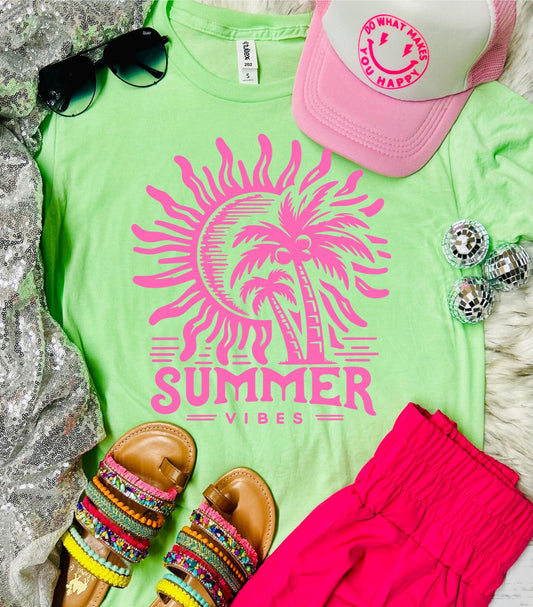 Hot Pink Summer Vibes Heather Neon Mint Tultex Tee