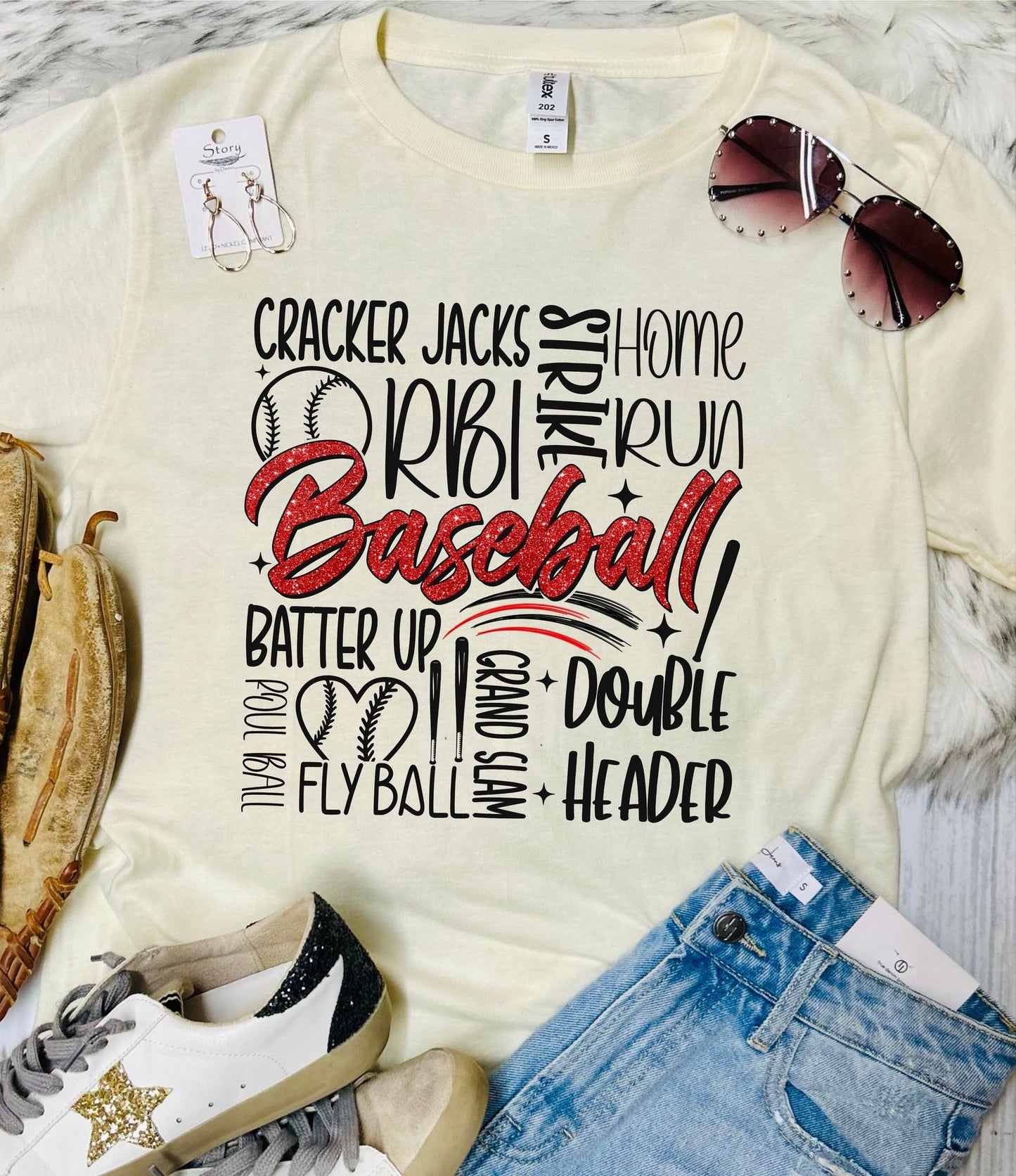 Cracker Jacks Baseball Collage Natural Tultex Tee