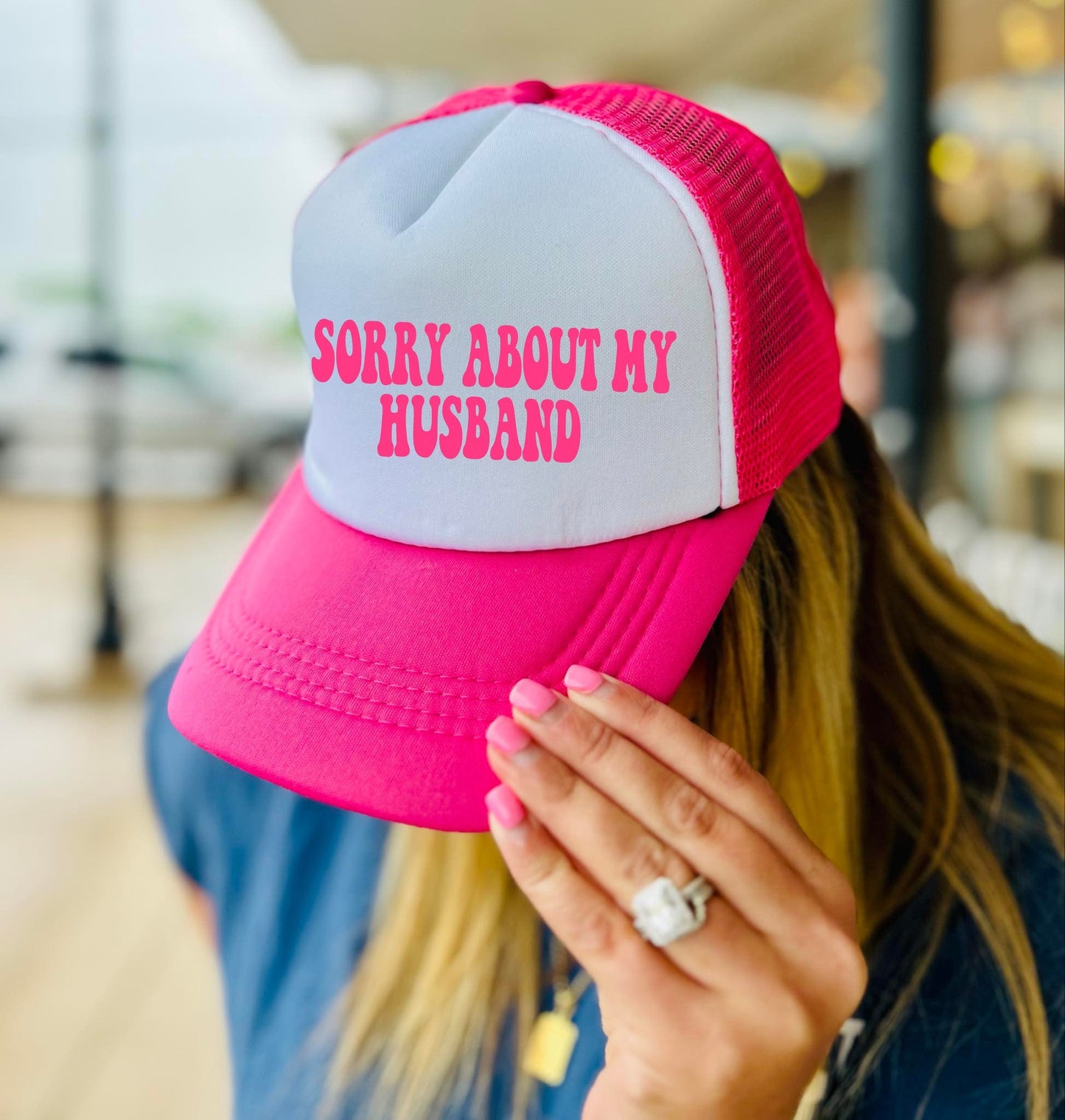 *TRUCKER HAT DTF* Sorry About My Husband Neon Pink Hat