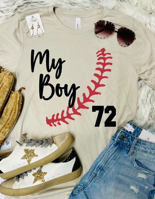 My Boy/Girl Stitch Custom Number Tan Tee