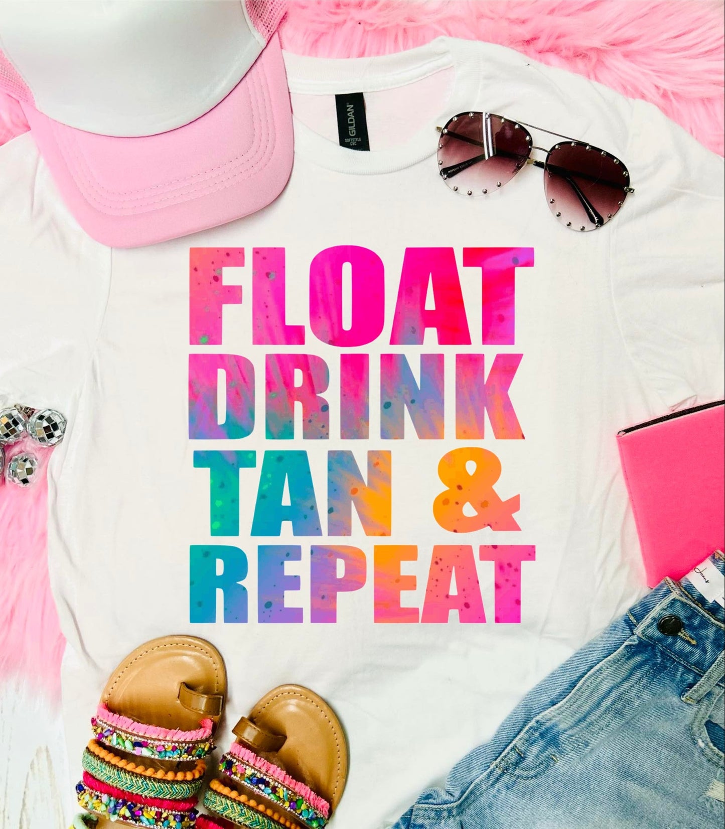 Float Drink Tan & Repeat White Tee