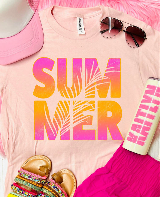 *DTF* Neon Summer Palm Tree Peach Tee