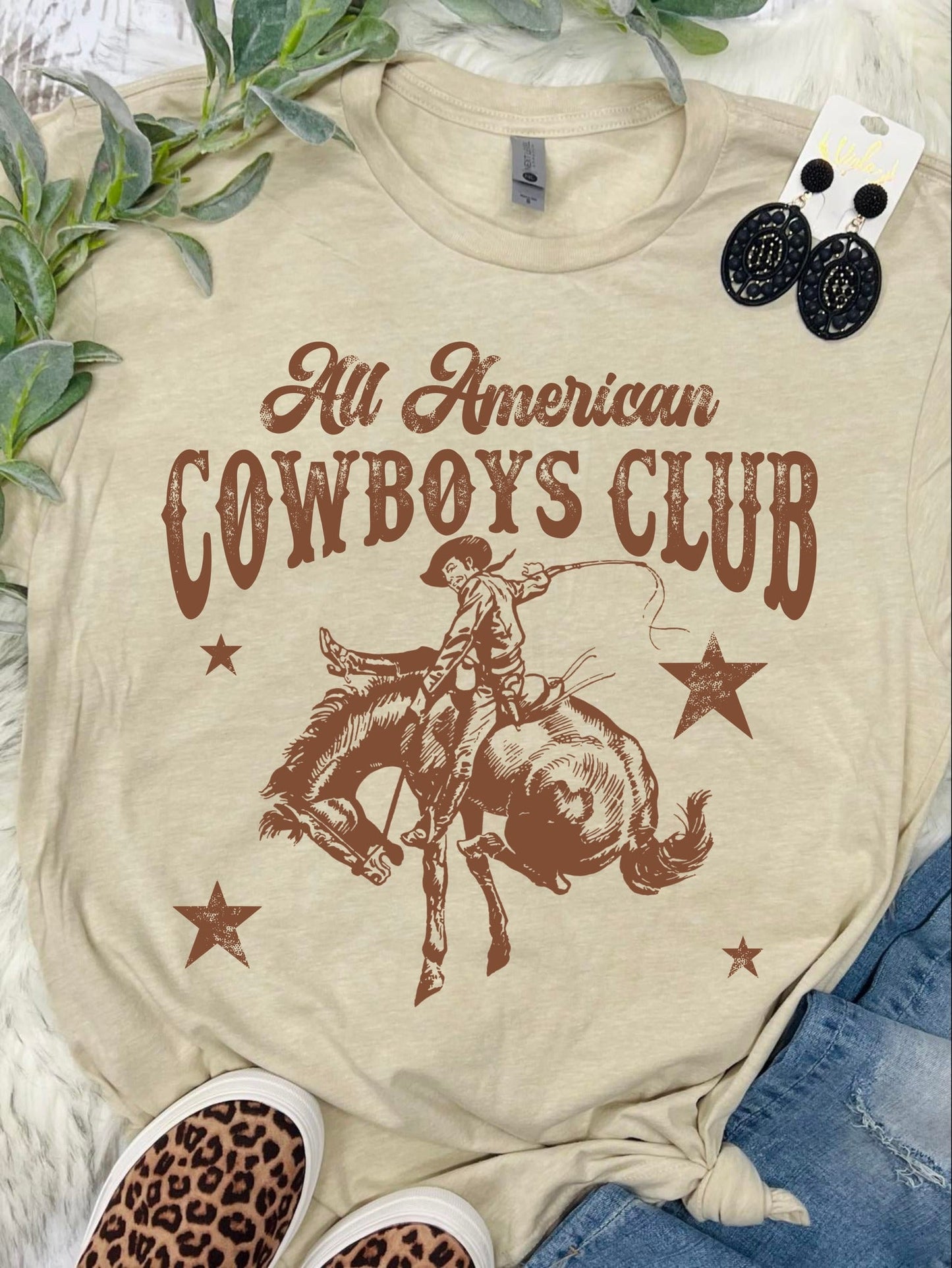 All American Cowboys Club Vintage Tan Tee