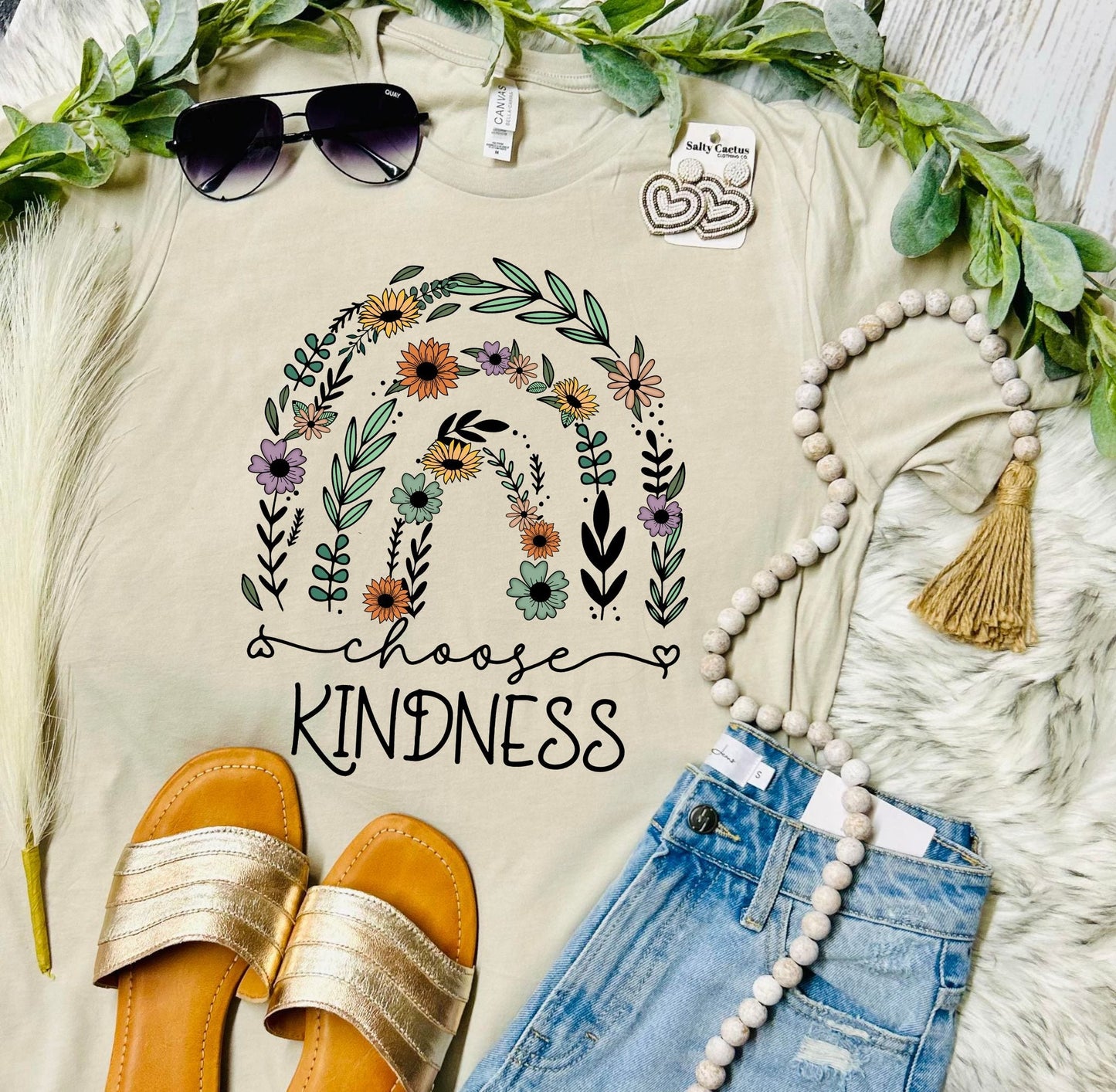 Choose Kindness Floral Tan Tee