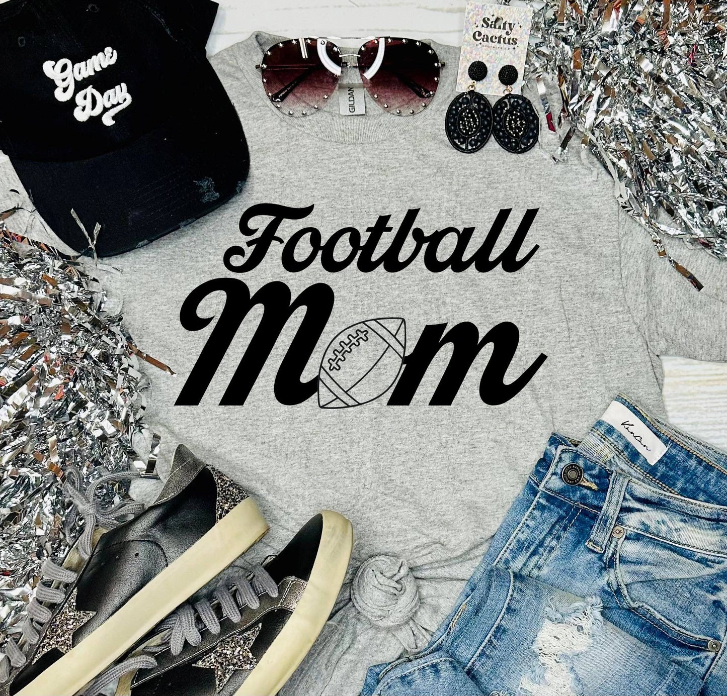 Football Mom Retro Ash Grey Tee