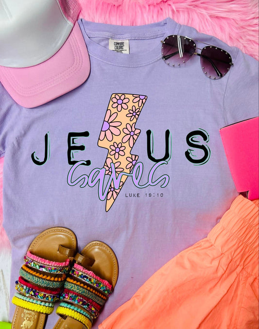 *DTF* Jesus Saves Floral Bolt Orchid Comfort Color Tee