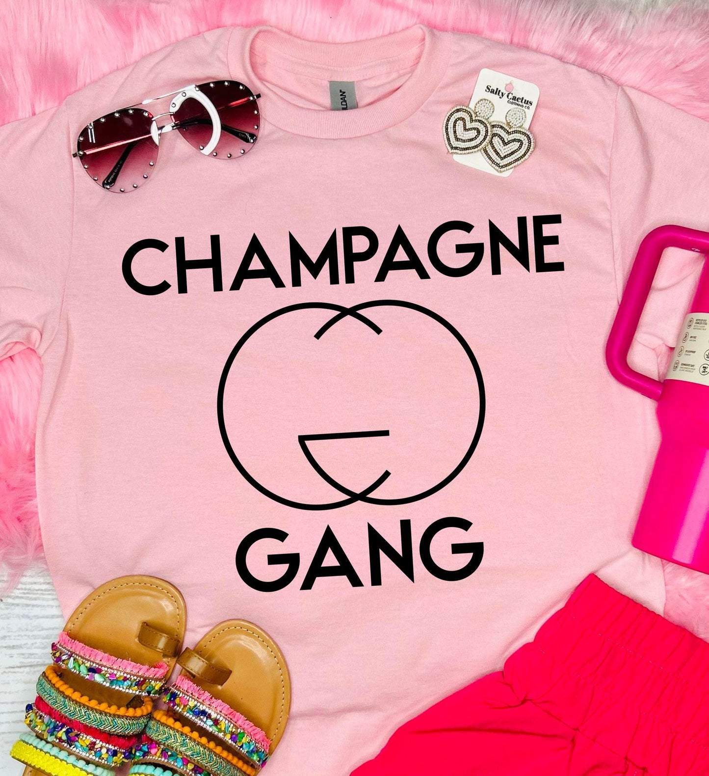 Outline Champagne Gang Baby Pink Tee