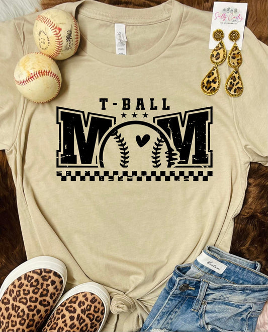 T-Ball Mom Checkered Tan Tee