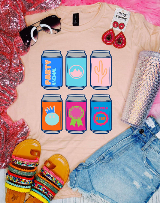 Retro Beer Cans Peach Tee