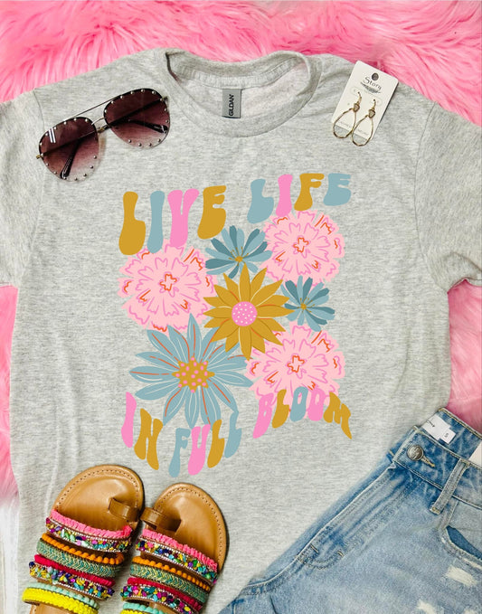 Live Life In Full Bloom Ash Grey Tee