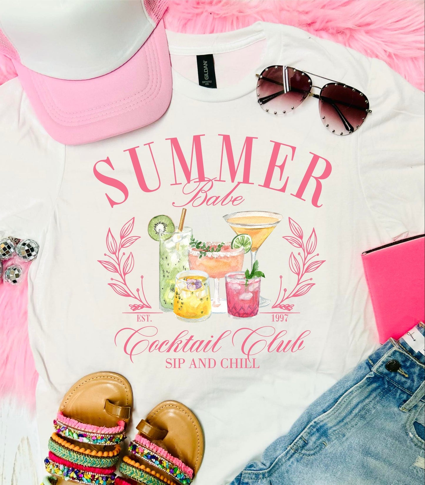 Summer Babe Cocktail Club White Tee