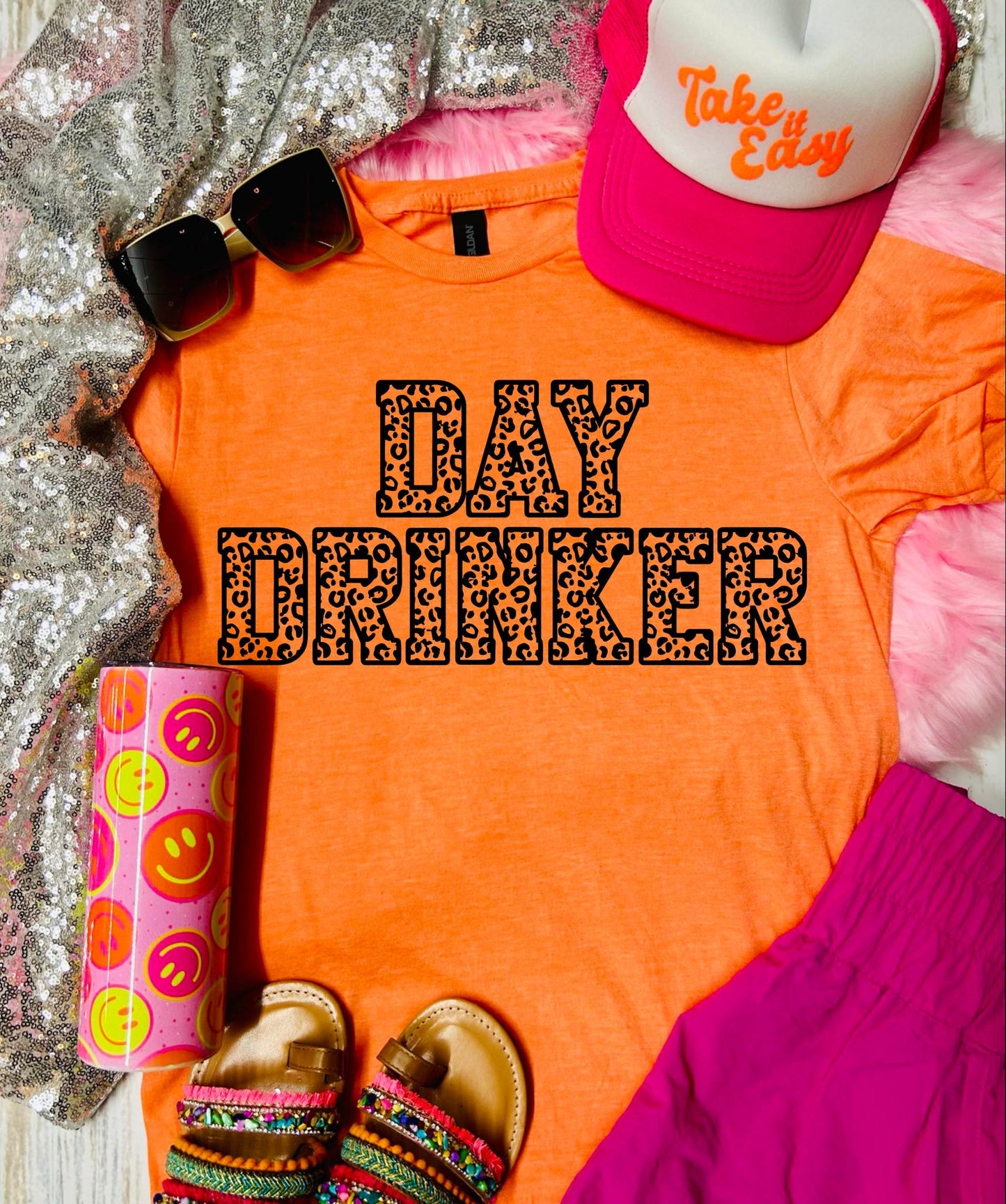 Day Drinker Leopard Heather Orange Tee