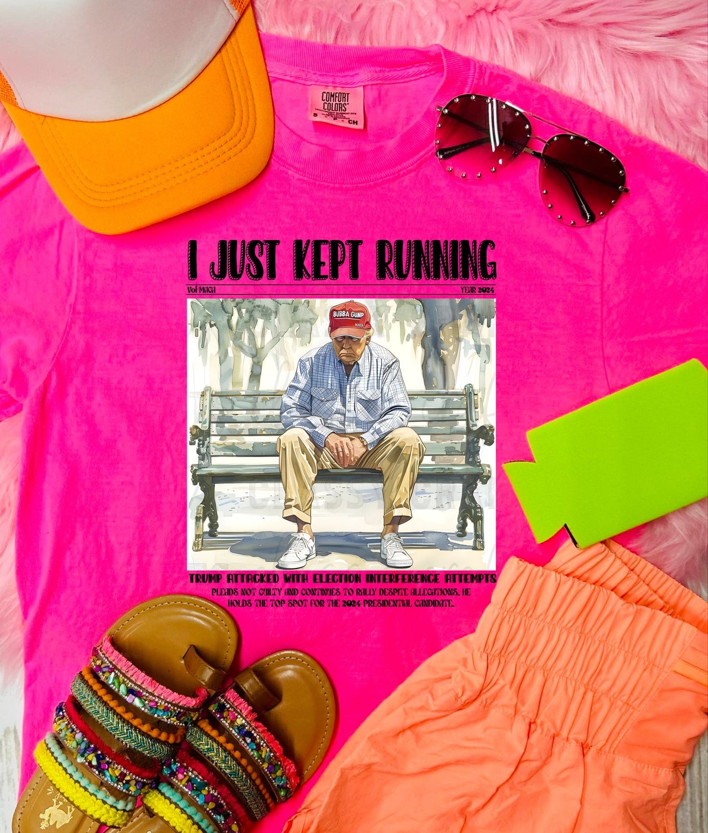 *DTF* I Just Kept Running Forest T Neon Pink Comfort Color Tee