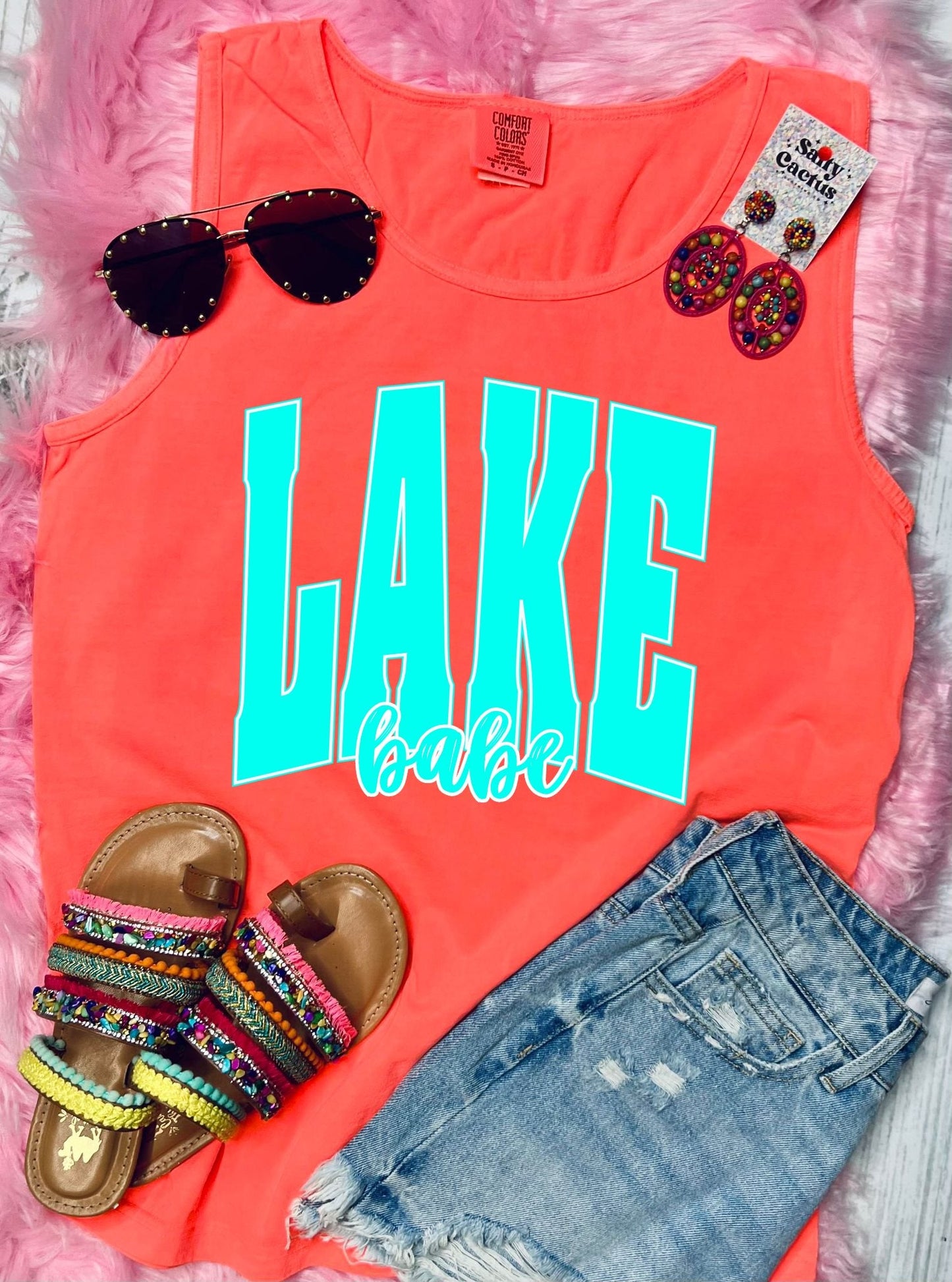 *DTF* Neon Lake Babe Neon Red Orange Comfort Color Tank