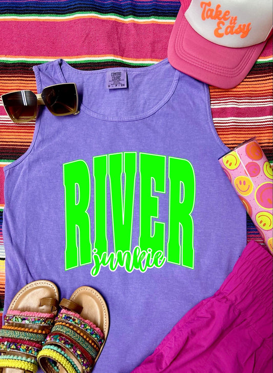 *DTF* River Junkie Neon Violet Comfort Color Tank