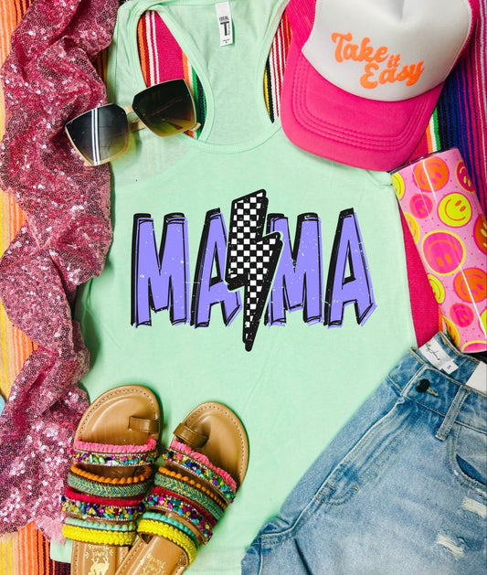 *DTF* Mama Violet Checkered Bolt Mint Tank