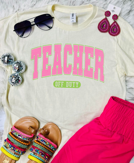 *DTF* Neon Color Teacher Off Duty Natural Tultex