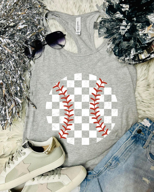 *DTF* Checkered Baseball Light Grey Bella Racerback Tank