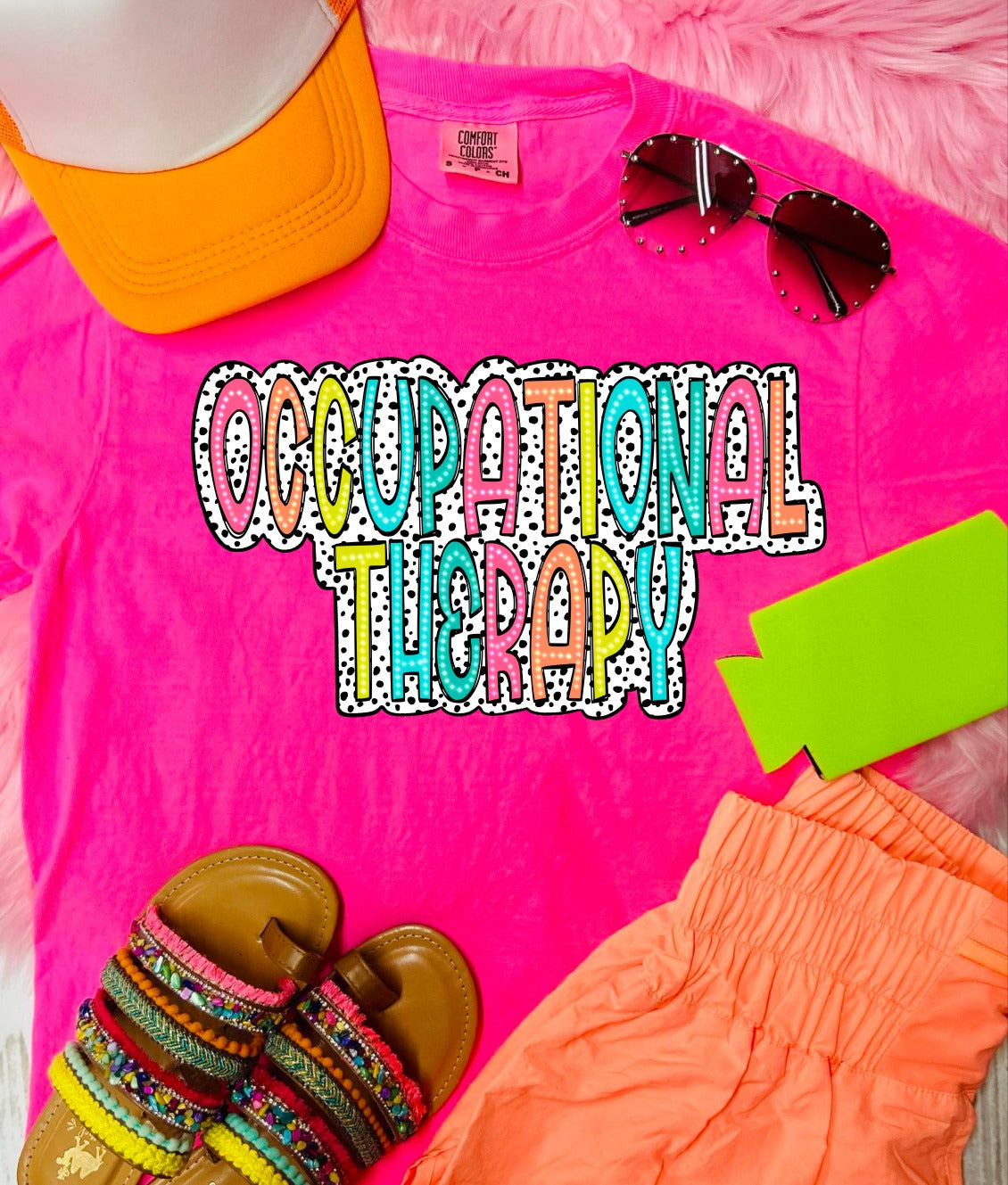 *DTF* Colorful Dalmation Name Neon Pink Comfort Color Tee